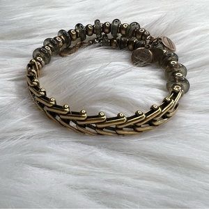 Alex and Ani Vintage 66 Rafaelian Gold and Sage Green Beaded Herringbone Bangle